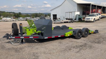 New 2025 "FlatTrak" by Belmont 7x18 Hydraulic Car Hauler w/ Hydraulic Jack