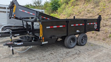 New 2025 Homesteader 6x12 Deckover Dump Trailer w/ Dropside on Curbside