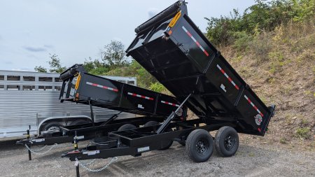 New 2025 Homesteader 6x12 Deckover Dump Trailer w/ Dropside on Curbside