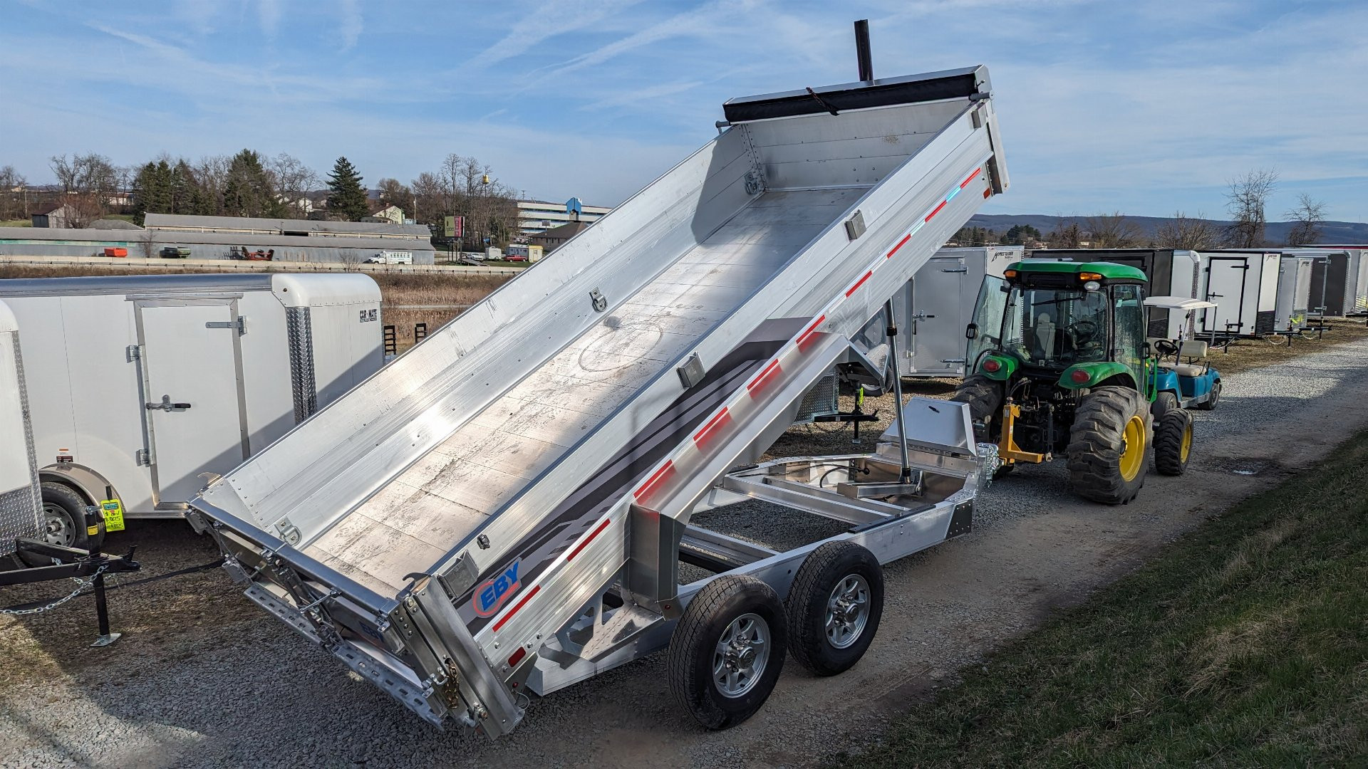 New 2025 EBY 6'10" x 16 HD ALL ALUMINUM Equipment Dump Trailer w/ Barn Door/Spreader Gate