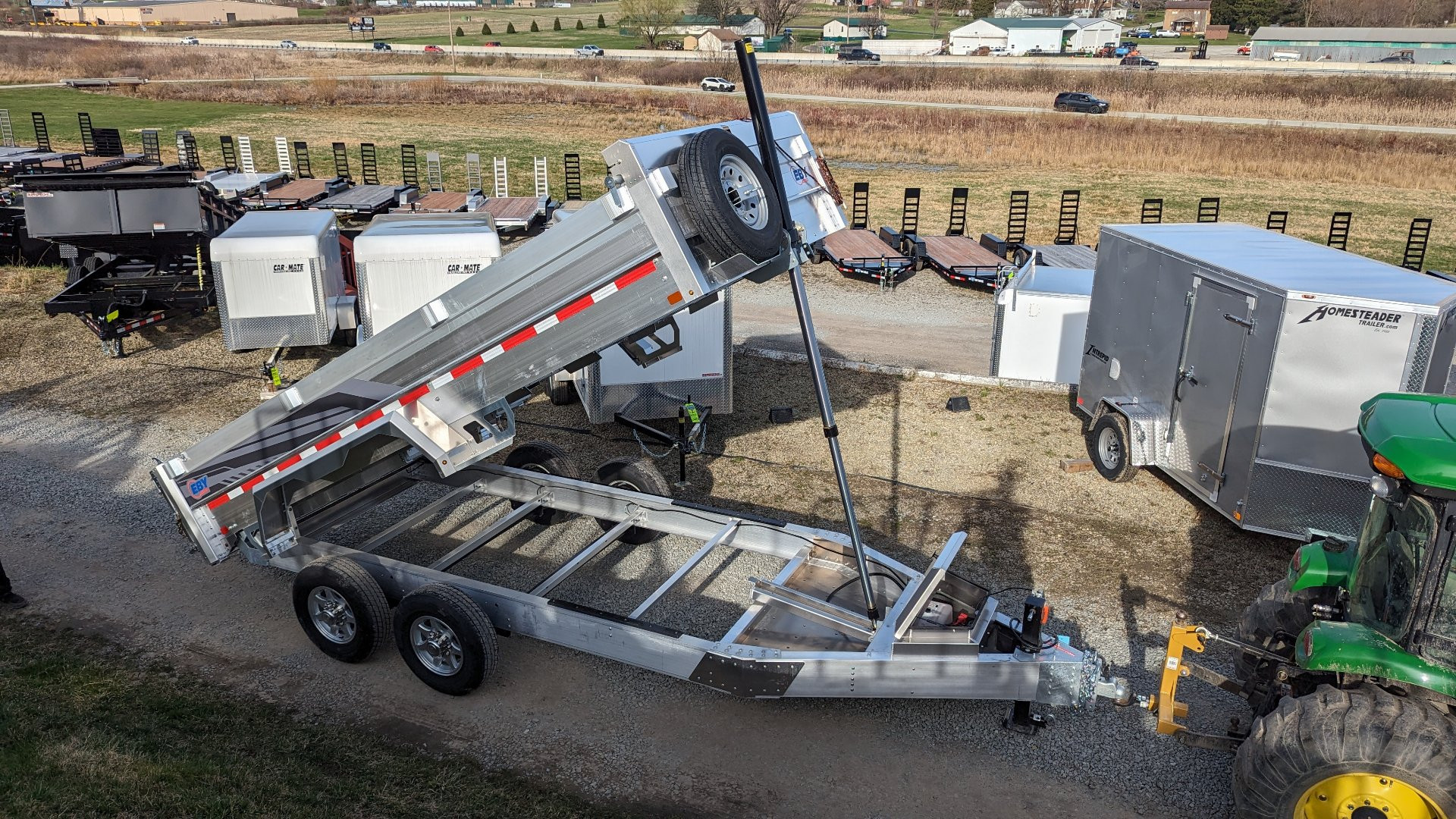 New 2025 EBY 6'10" x 16 HD ALL ALUMINUM Equipment Dump Trailer w/ Barn Door/Spreader Gate