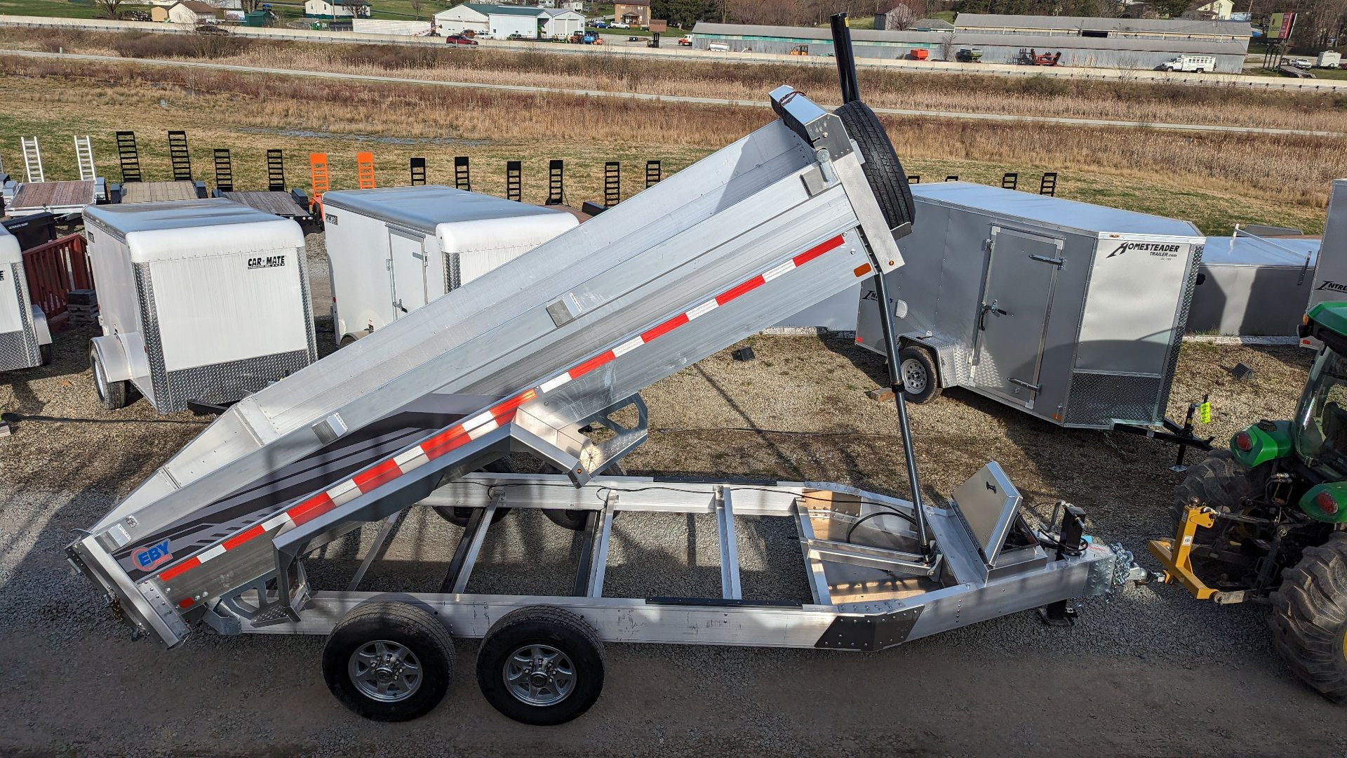 New 2025 EBY 6'10" x 16 HD ALL ALUMINUM Equipment Dump Trailer w/ Barn Door/Spreader Gate