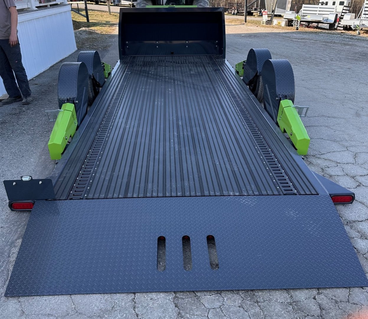 New 2025 "FlatTrak" by Belmont 7x18 Hydraulic Car Hauler w/ Hydraulic Jack