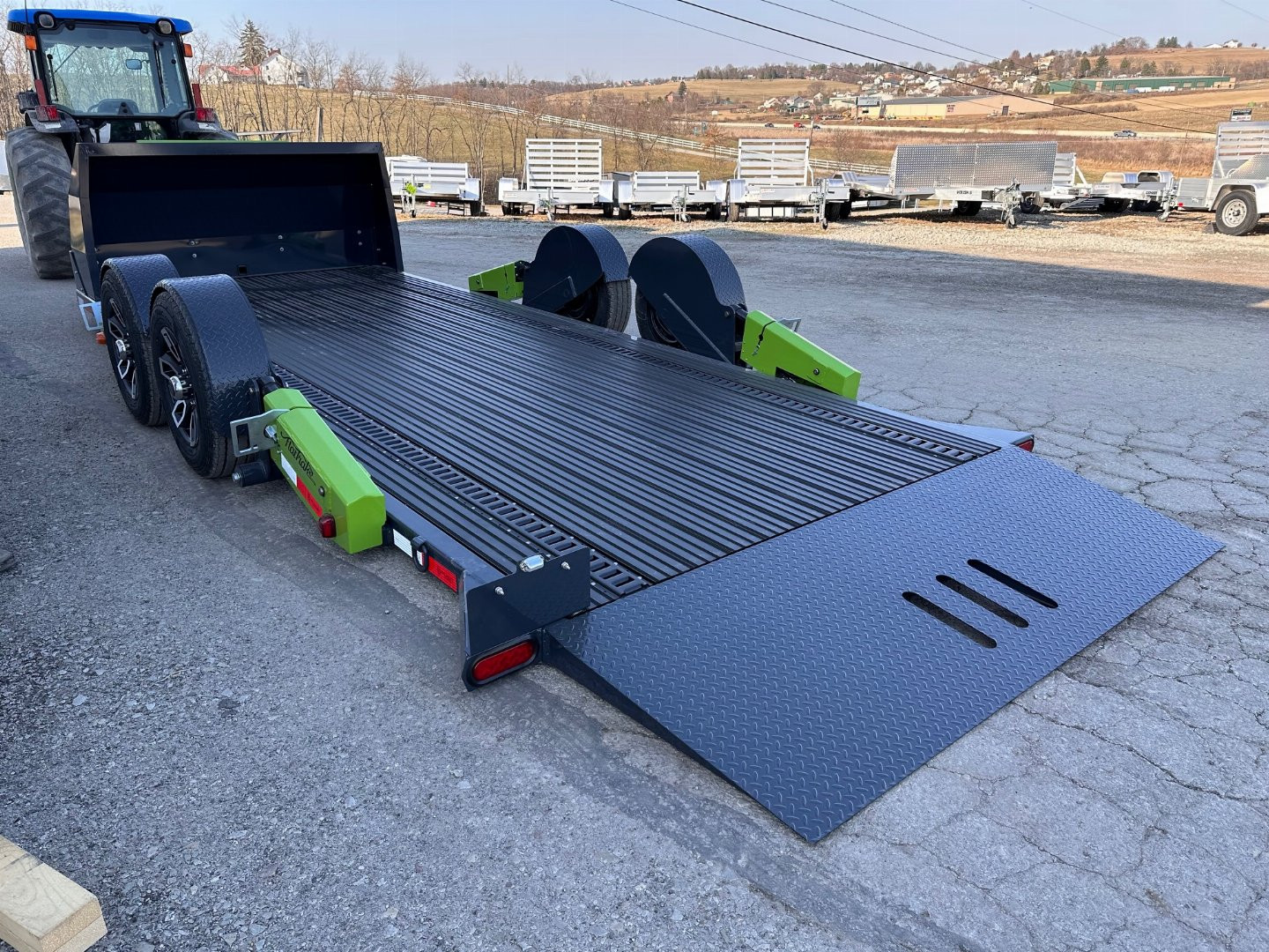 New 2025 "FlatTrak" by Belmont 7x18 Hydraulic Car Hauler w/ Hydraulic Jack