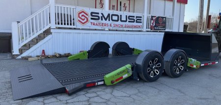 New 2025 "FlatTrak" by Belmont 7x18 Hydraulic Car Hauler w/ Hydraulic Jack