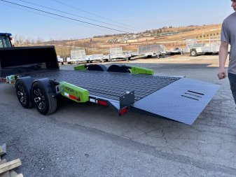 New 2025 "FlatTrak" by Belmont 7x18 Hydraulic Car Hauler w/ Hydraulic Jack