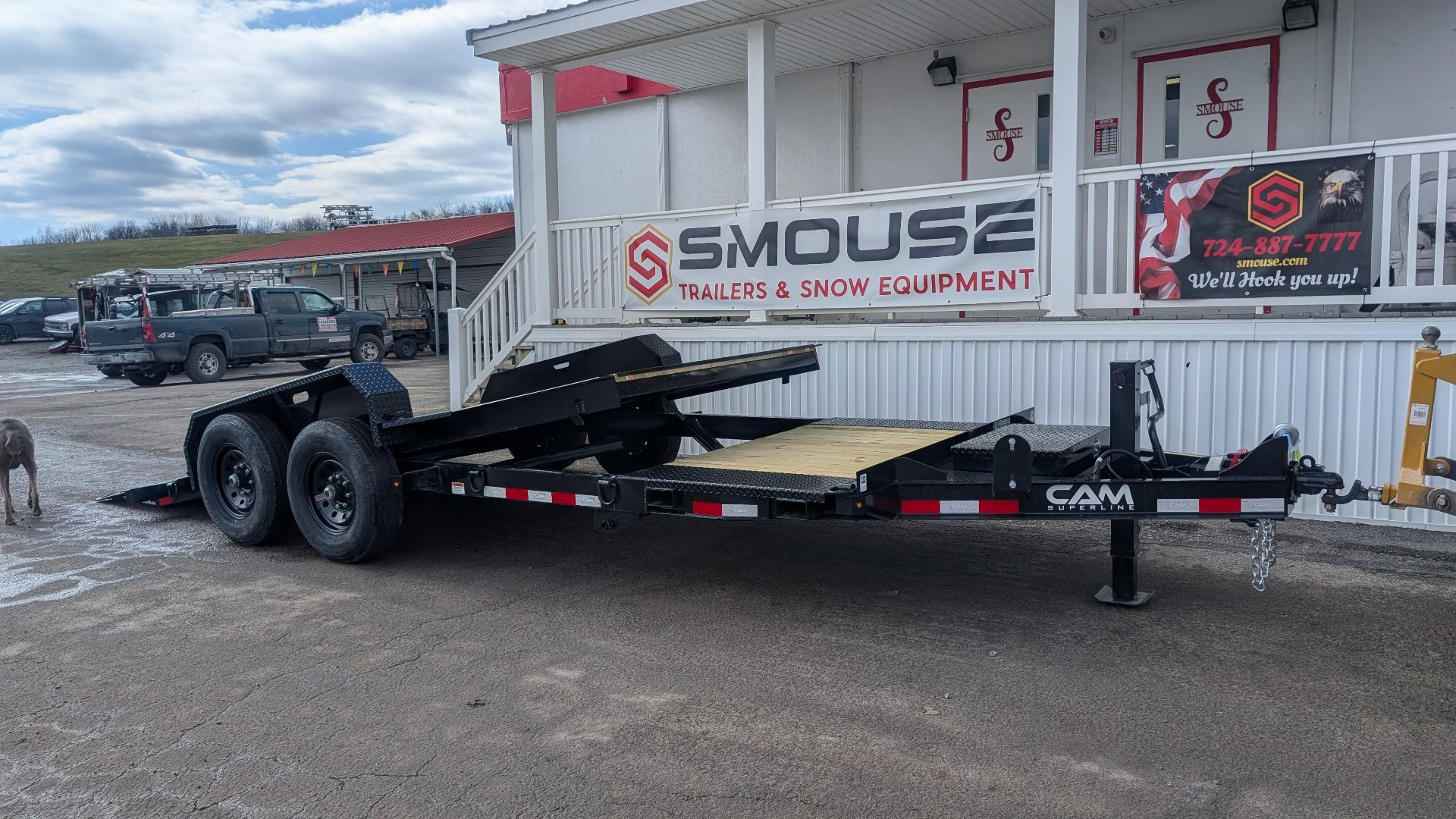 New 2025 CAM 20' (4+16) Lo Pro Extra Wide Split Tilt Trailer w/ Pallet Fork Carrier