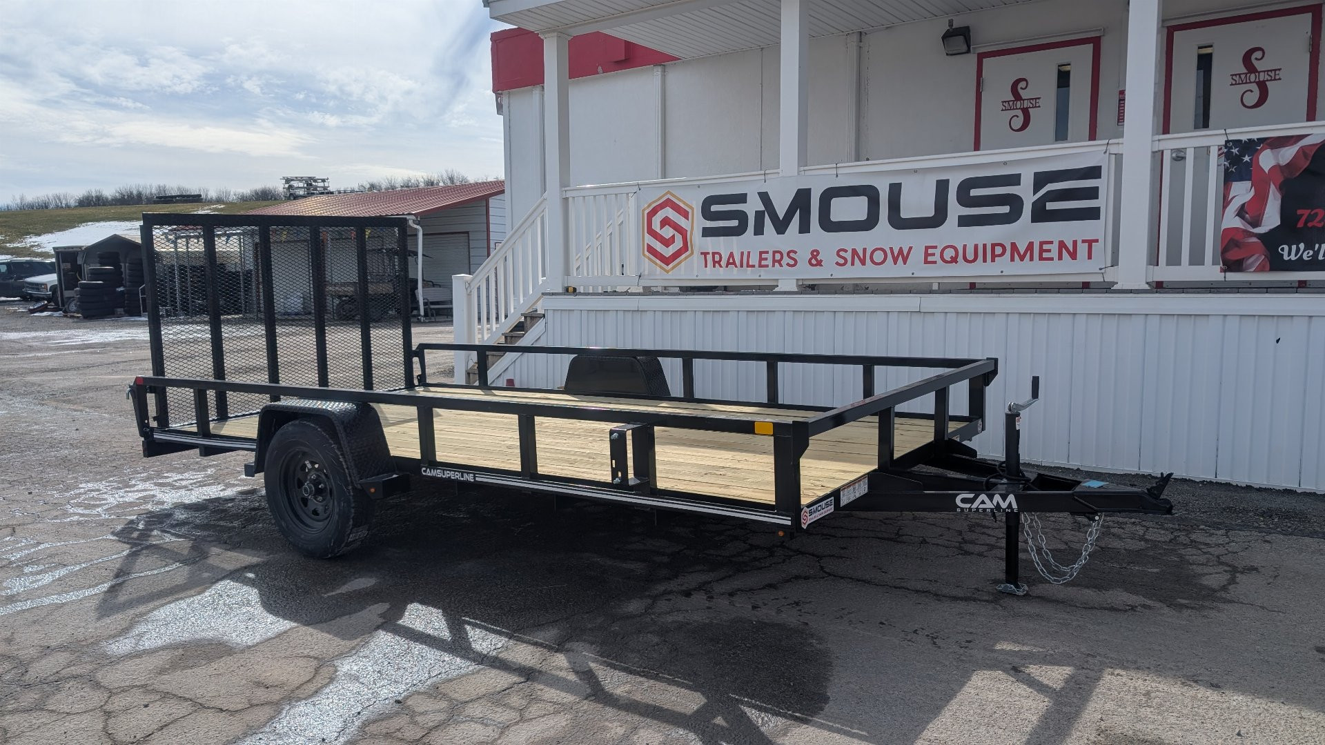 New 2025 CAM SUPERLINE 7x14 Tubular Top Rail Utility Trailer w/ Spring Assist/ Lay Down Ramp
