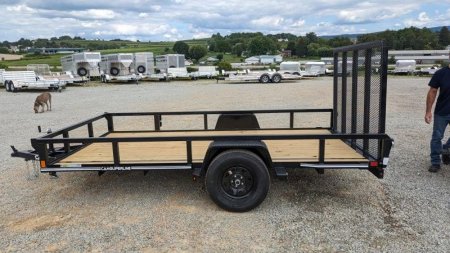 New 2025 CAM SUPERLINE 7x12 Tubular Top Rail Utility Trailer w/ Spring Assist/ Lay Down Ramp