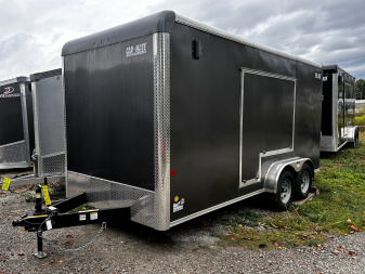 New 2025 Car Mate 7x16 HD Custom Cargo Trailer w/ Step-Out Awning Door