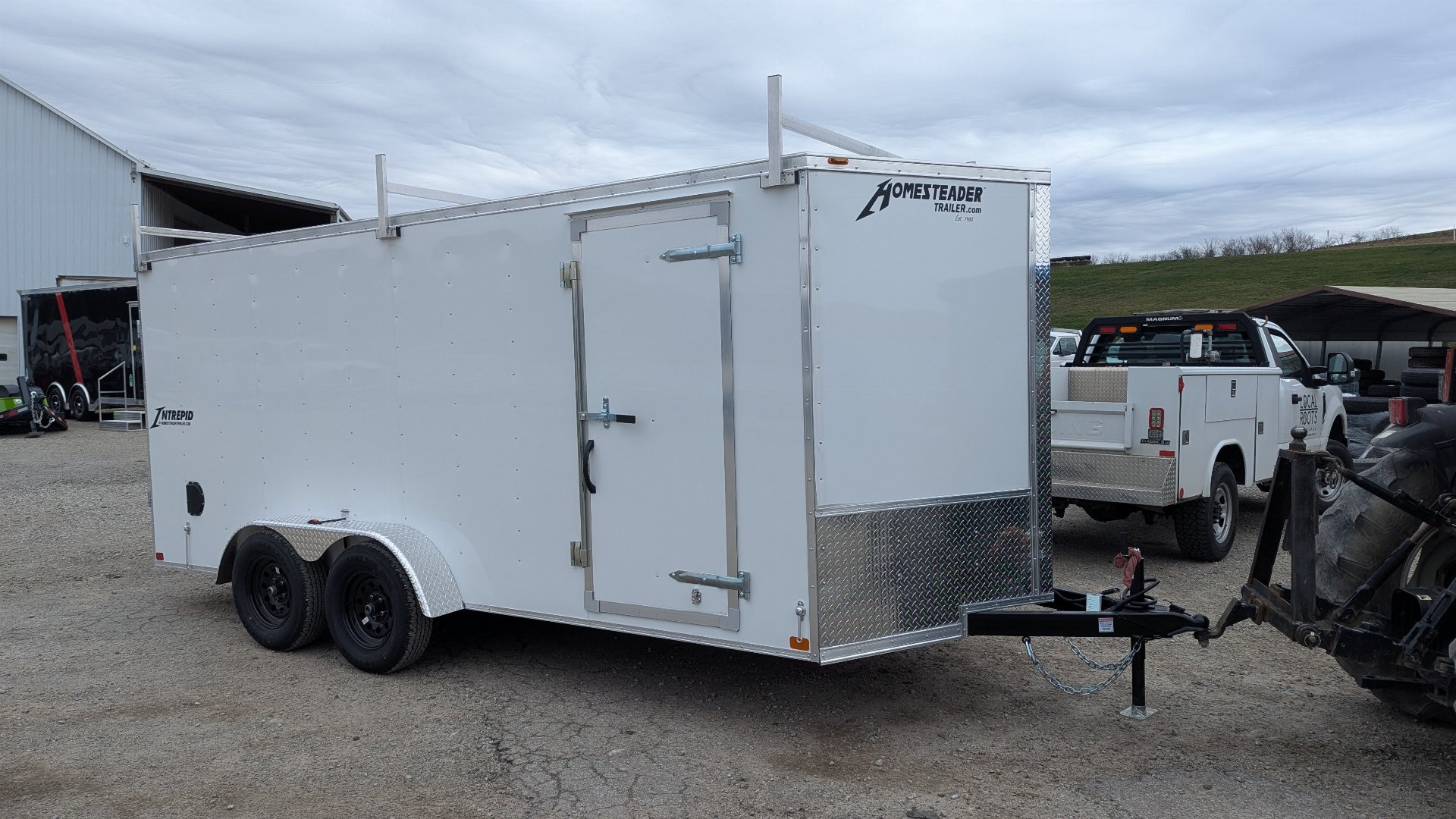 New 2025 Homesteader 7x16 Intrepid V-Nose Contractor Trailer w/ Barn Doors & Ladder Racks