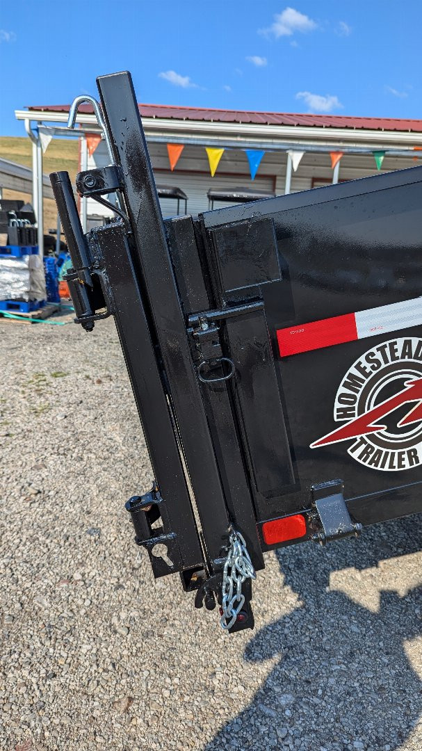 New 2025 Homesteader 6x12 Deckover Dump Trailer w/ Dropside on Curbside & Barn/Spreader Gate