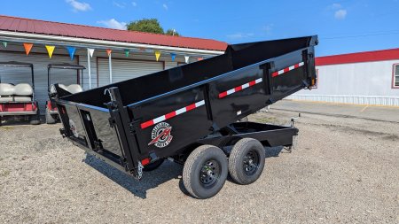New 2025 Homesteader 6x12 Deckover Dump Trailer w/ Dropside on Curbside & Barn/Spreader Gate