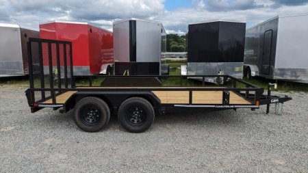 New 2024 CAM SUPERLINE 7x16 Tandem Axle Tubular Top Rail Utility Trailer w/ Spring Assist