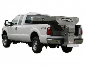 New 2025 SALTDOGG (1400601SS) 2 Cu Yd 8’ Stainless Hopper w/ Adj Chute - ELECTRIC w/ Conveyor Chain