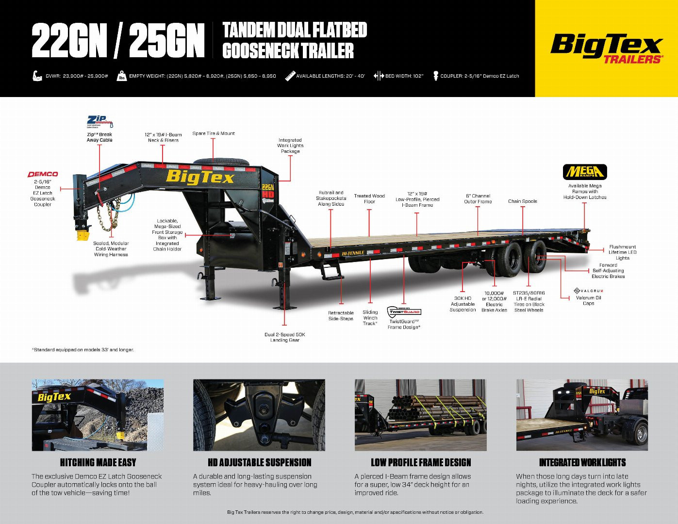 New 25GN-25D5A-MRBK BIG TEX 8.5' X 25' FLATBED TRAILER W/ UPGRADED TIRES
