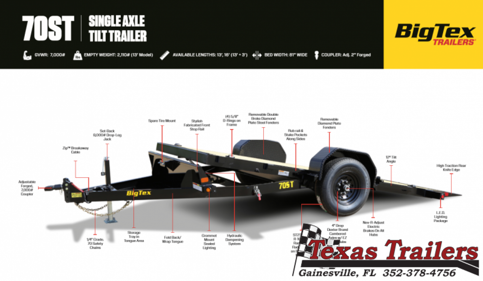 New 70ST-16BK BIG TEX 7' X 16' SINGLE AXLE EQUIPMENT TRAILER