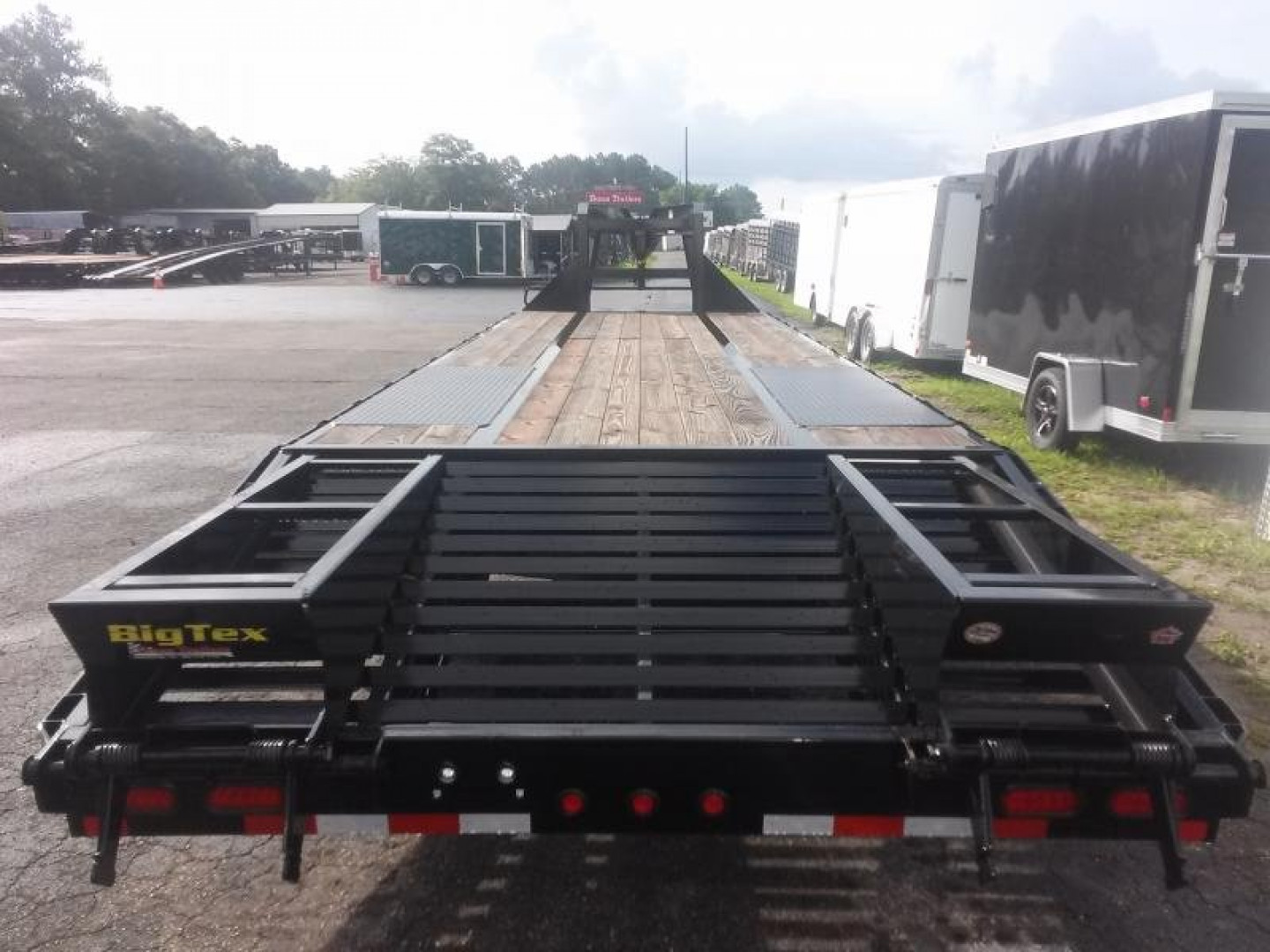 New 22GN-25D5A-FRBK BIG TEX 8.5' X 25' GOOSENECK DUAL TANDEM FLATBED W/ 5' FOLD UP RAMPS & FREE SPARE TIRE