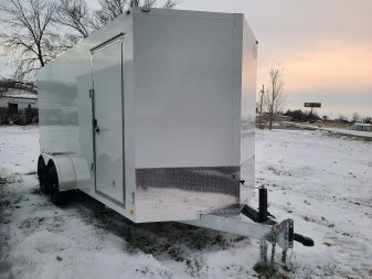 New Cell-Tech Cargo trailer, 7 X 16 ramp trailer, 52k axle, white