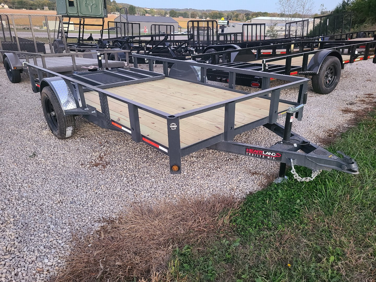 New Gray Heartland 76" X 12' SINGLE AXLE 4' REAR GATE, 4" CH TONGUE