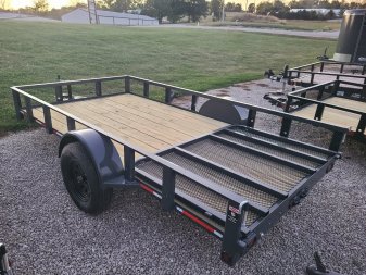 New Gray Heartland 76" X 12' SINGLE AXLE 4' REAR GATE, 4" CH TONGUE