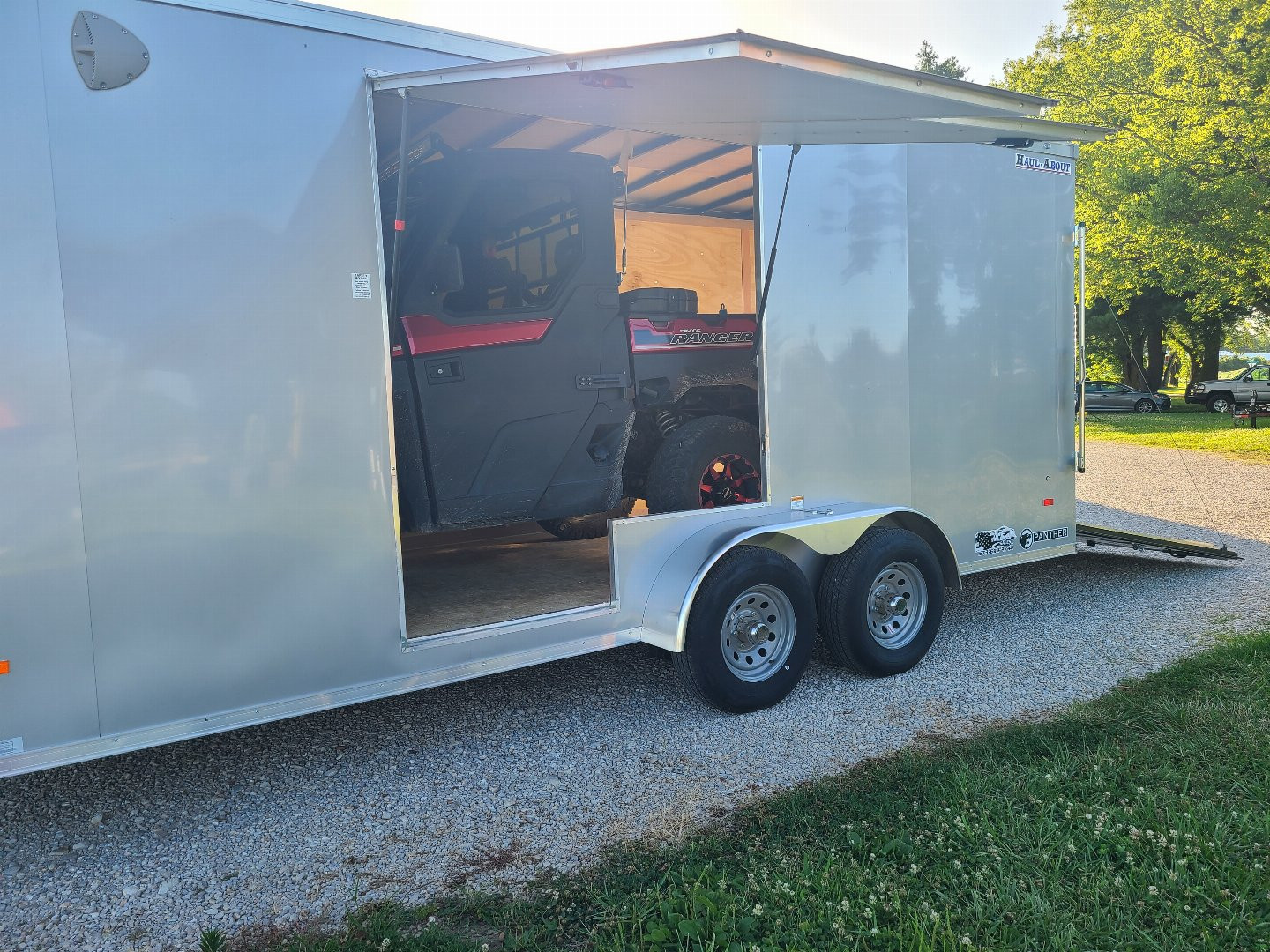 New Haul About Cargo, 75 X 18 tandem, Silver, flip up UTV door, 6" addtl height, #824