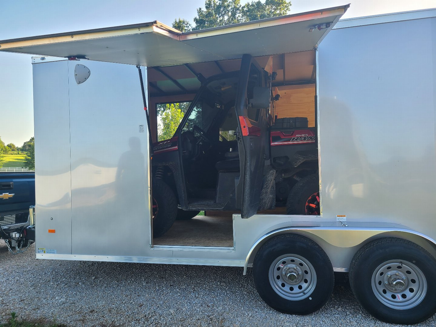 New Haul About Cargo, 75 X 18 tandem, Silver, flip up UTV door, 6" addtl height, #824