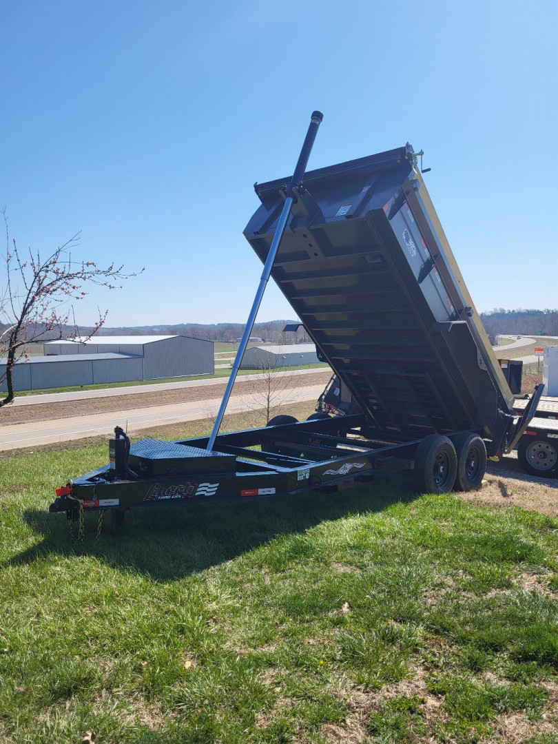 New 2024 Liberty GRAY 14' dump, 2-7k axles, 8" I-beam, telescopic lift, fork carriers, #791