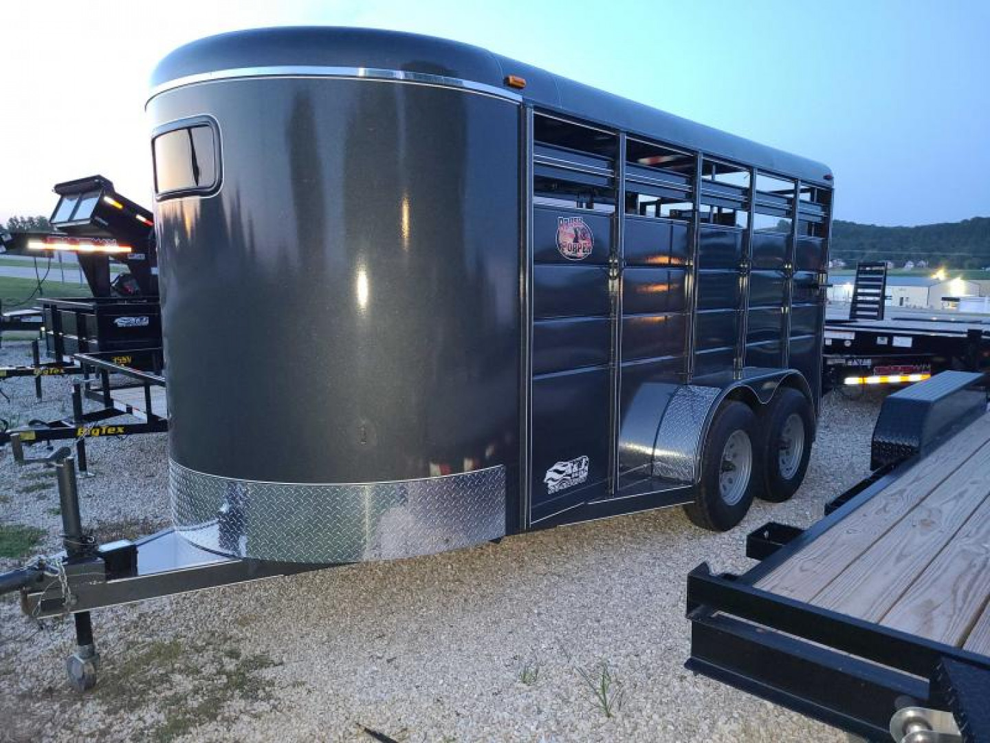 New Maxwell 6' x 16' x 6'6" LIVESTOCK 35k axles, Dark Gray with white stripes, #677