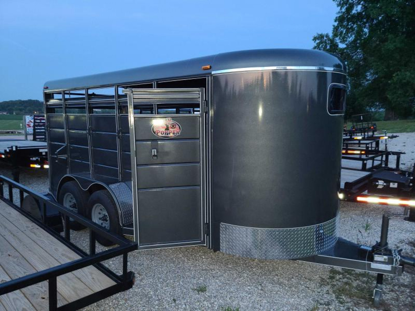 New Maxwell 6' x 16' x 6'6" LIVESTOCK 35k axles, Dark Gray with white stripes, #677