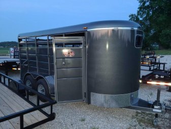 New Maxwell 6' x 16' x 6'6" LIVESTOCK 35k axles, Dark Gray with white stripes, #677