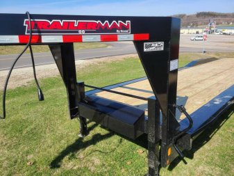 New Trailerman Gooseneck, 83 x 34+4, 2-car hauler, 21k axles, toolbox, 2 jacks, drive over fenders, catwalk, black #528