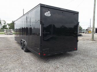 New 2025 COVERED WAGON TRAILERS 8.5x24 Cargo Trailer / Enclosed Cargo Trailer / Enclosed Car Hauler / 7ft Interior / 5200# Axles / Extra Wide Ramp Door / 48" RV Side Door / Bed Lined RV Step / .030 Black Semi-Screwless Exterior / Black Out Package