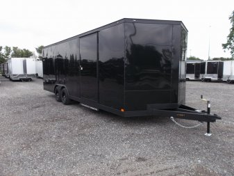 New 2025 COVERED WAGON TRAILERS 8.5x24 Cargo Trailer / Enclosed Car Hauler / 7ft Interior / 5200# Axles / Extra Wide Ramp Door / 48" RV Side Door / Bed Lined RV Step / .030 Black Semi-Screwless Exterior / Black Out Package