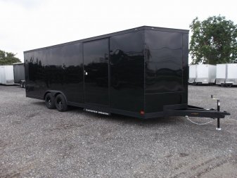 New 2025 COVERED WAGON TRAILERS 8.5x24 Cargo Trailer / Enclosed Car Hauler / 7ft Interior / 5200# Axles / Extra Wide Ramp Door / 48" RV Side Door / Bed Lined RV Step / .030 Black Semi-Screwless Exterior / Black Out Package