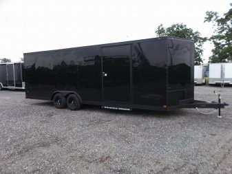 New 2025 COVERED WAGON TRAILERS 8.5x24 Cargo Trailer / Enclosed Car Hauler / 7ft Interior / 5200# Axles / Extra Wide Ramp Door / 48" RV Side Door / Bed Lined RV Step / .030 Black Semi-Screwless Exterior / Black Out Package