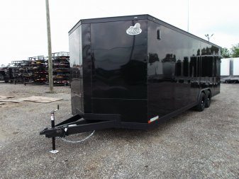 New 2025 COVERED WAGON TRAILERS 8.5x24 Cargo Trailer / Enclosed Car Hauler / 7ft Interior / 5200# Axles / Extra Wide Ramp Door / 48" RV Side Door / Bed Lined RV Step / .030 Black Semi-Screwless Exterior / Black Out Package