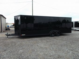 New 2025 COVERED WAGON TRAILERS 8.5x24 Cargo Trailer / Enclosed Car Hauler / 7ft Interior / 5200# Axles / Extra Wide Ramp Door / 48" RV Side Door / Bed Lined RV Step / .030 Black Semi-Screwless Exterior / Black Out Package