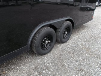 New 2025 COVERED WAGON TRAILERS 8.5x24 Cargo Trailer / Enclosed Car Hauler / 7ft Interior / 5200# Axles / Extra Wide Ramp Door / 48" RV Side Door / Bed Lined RV Step / .030 Black Semi-Screwless Exterior / Black Out Package