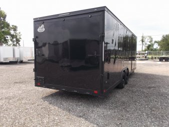 New 2025 COVERED WAGON TRAILERS 8.5x24 Cargo Trailer / Enclosed Car Hauler / 7ft Interior / 5200# Axles / Extra Wide Ramp Door / 48" RV Side Door / Bed Lined RV Step / .030 Black Semi-Screwless Exterior / Black Out Package
