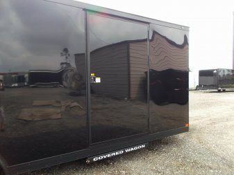 New 2025 COVERED WAGON TRAILERS 8.5x24 Cargo Trailer / Enclosed Car Hauler / 7ft Interior / 5200# Axles / Extra Wide Ramp Door / 48" RV Side Door / Bed Lined RV Step / .030 Black Semi-Screwless Exterior / Black Out Package