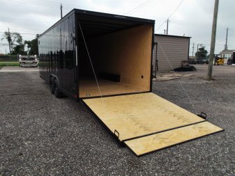 New 2025 COVERED WAGON TRAILERS 8.5x24 Cargo Trailer / Enclosed Car Hauler / 7ft Interior / 5200# Axles / Extra Wide Ramp Door / 48" RV Side Door / Bed Lined RV Step / .030 Black Semi-Screwless Exterior / Black Out Package