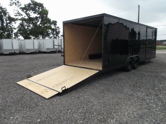 New 2025 COVERED WAGON TRAILERS 8.5x24 Cargo Trailer / Enclosed Car Hauler / 7ft Interior / 5200# Axles / Extra Wide Ramp Door / 48" RV Side Door / Bed Lined RV Step / .030 Black Semi-Screwless Exterior / Black Out Package