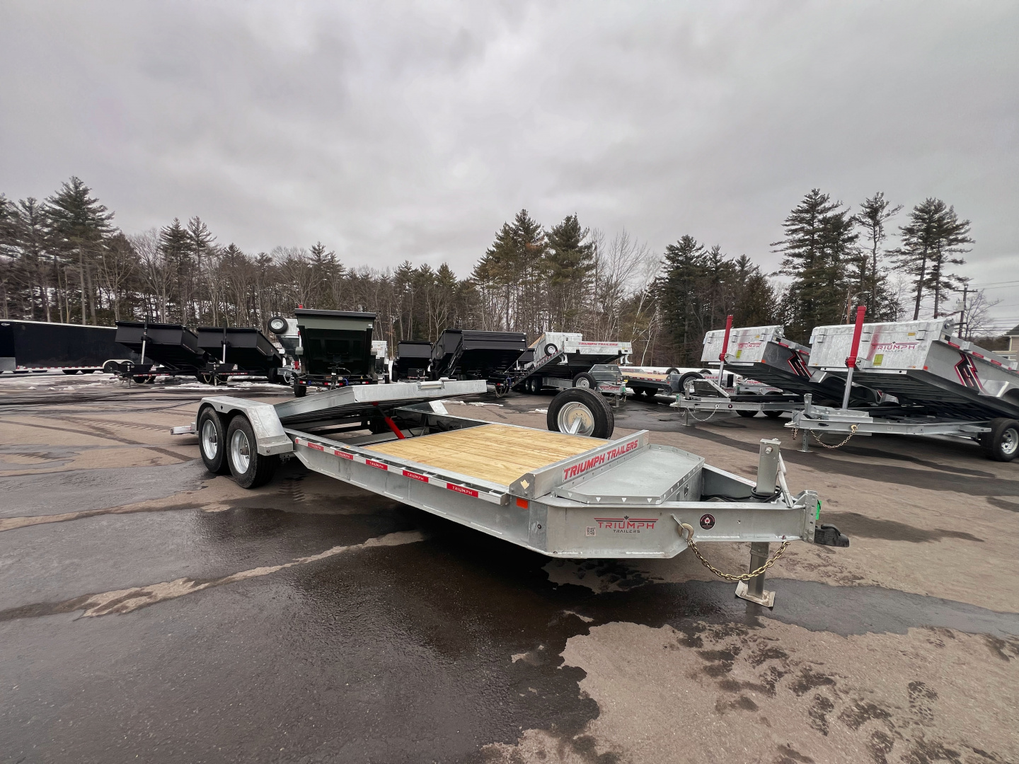 New 2026 Triumph galvanized 7x22 (16+6) Gravity Tilt w/ Stationary Deck/ 16k GVW