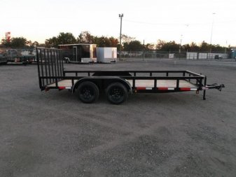 New 2025 Longhorn Trailers 83x14 Tandem Axle Utility Trailer / Lowboy Utility Trailer / 4ft Heavy Duty Ramp Gate / Electric Brakes / LED Lights