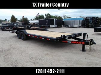 New 2026 MAXX-D 102x24 10K H5X Car Hauler / Flatbed Trailer / Equipment Hauler / Powder Coated / 5200# Axles / Drive Over Fenders / 5ft Stow Away C-Channel Ramps