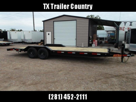 New 2026 MAXX-D 102x24 10K H5X Car Hauler / Flatbed Trailer / Equipment Hauler / Powder Coated / 5200# Axles / Drive Over Fenders / 5ft Stow Away C-Channel Ramps