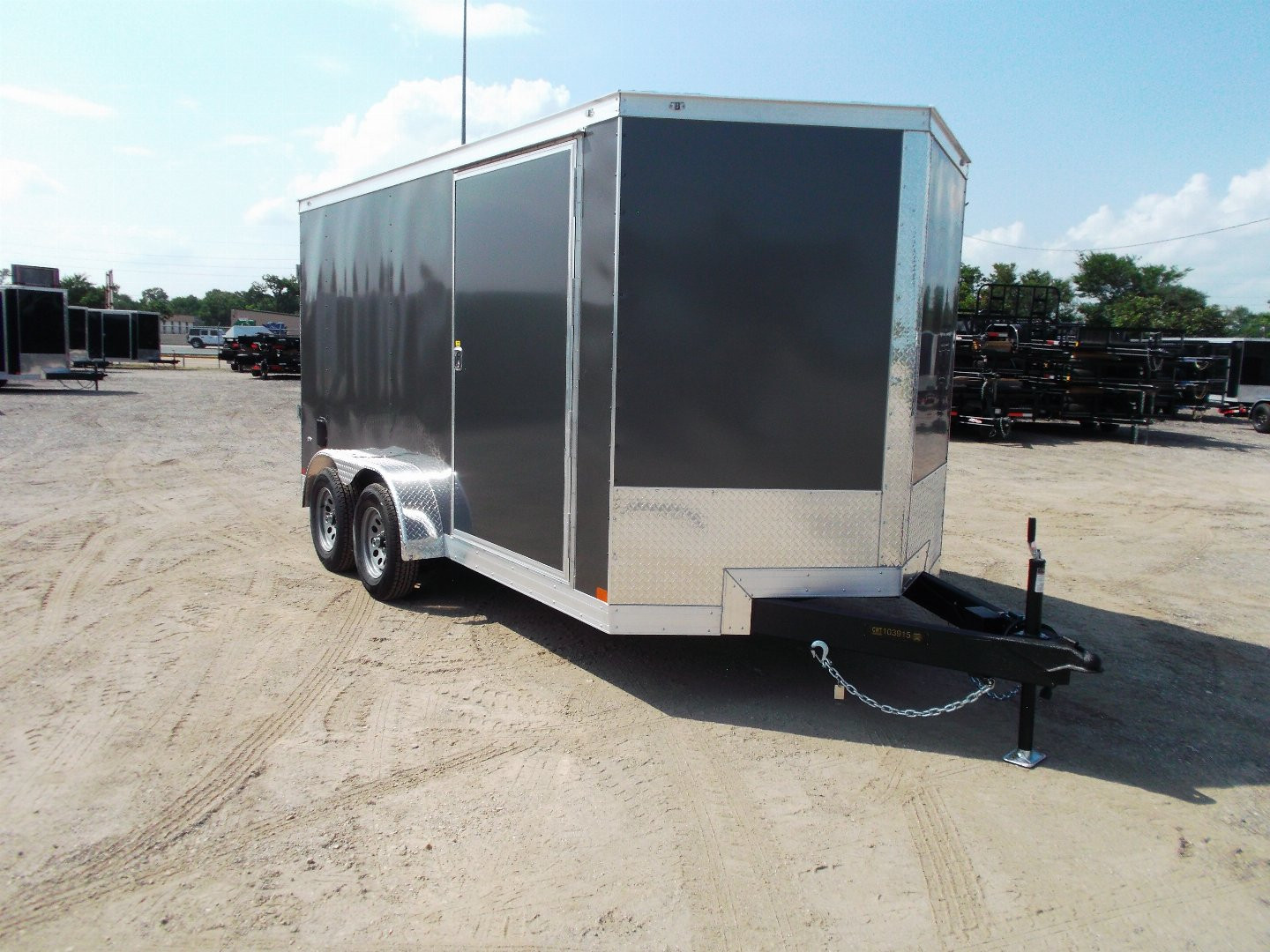 New 2025 COVERED WAGON TRAILERS 7x14 Tandem Axle Cargo Trailer / Enclosed Trailer / 6'6" Interior / Extra Wide Ramp / 48" RV Door / LEDs / .030 Charcoal Gray Semi-Screwless Exterior