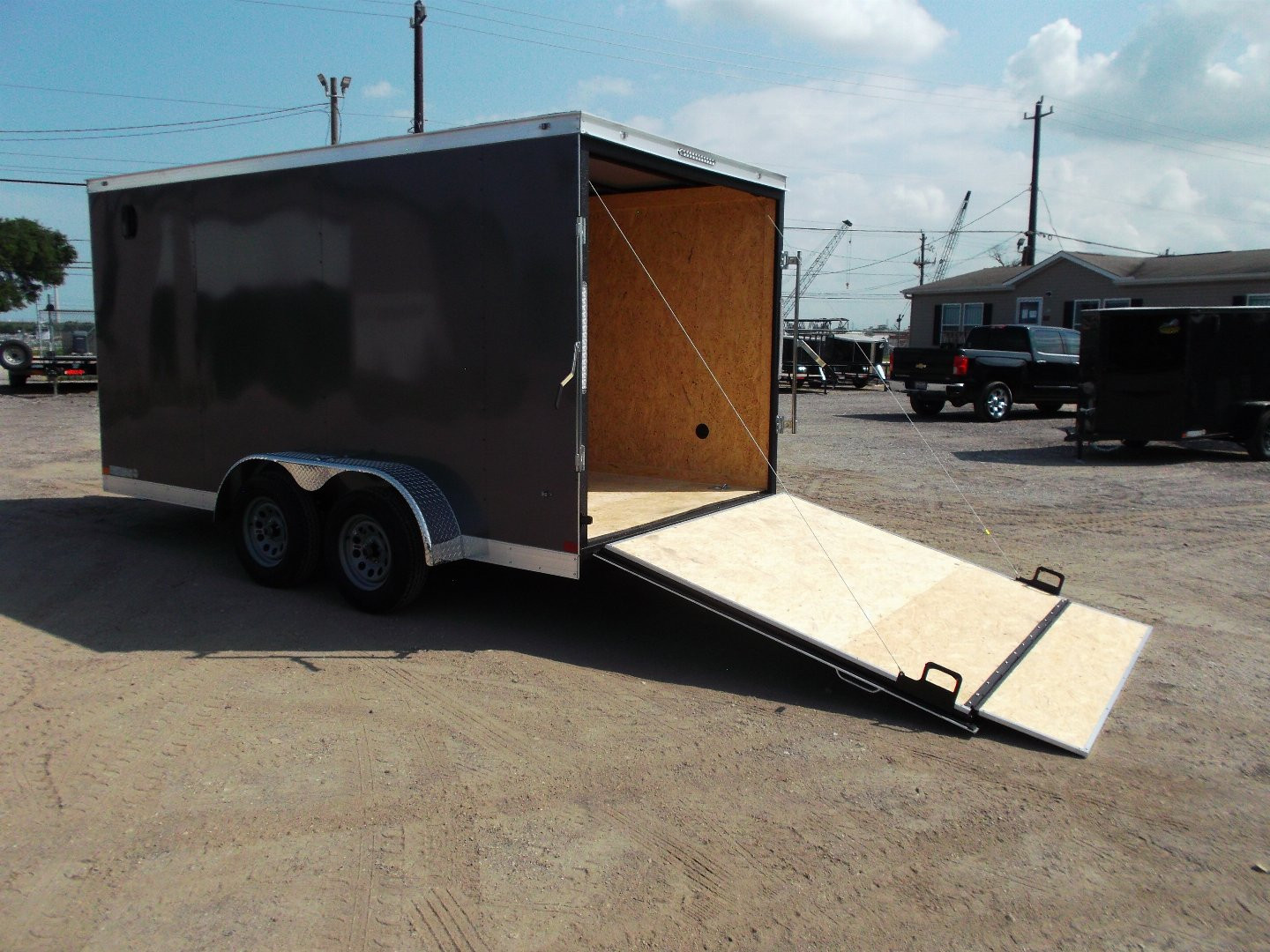 New 2025 COVERED WAGON TRAILERS 7x14 Tandem Axle Cargo Trailer / Enclosed Trailer / 6'6" Interior / Extra Wide Ramp / 48" RV Door / LEDs / .030 Charcoal Gray Semi-Screwless Exterior
