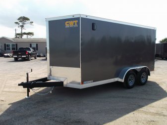 New 2025 COVERED WAGON TRAILERS 7x14 Tandem Axle Cargo Trailer / Enclosed Trailer / 6'6" Interior / Extra Wide Ramp / 48" RV Door / LEDs / .030 Charcoal Gray Semi-Screwless Exterior